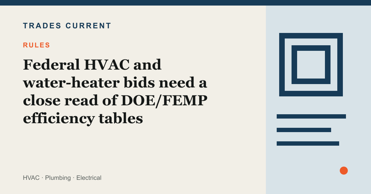 Editorial card for the federal HVAC and water-heater efficiency-table briefing